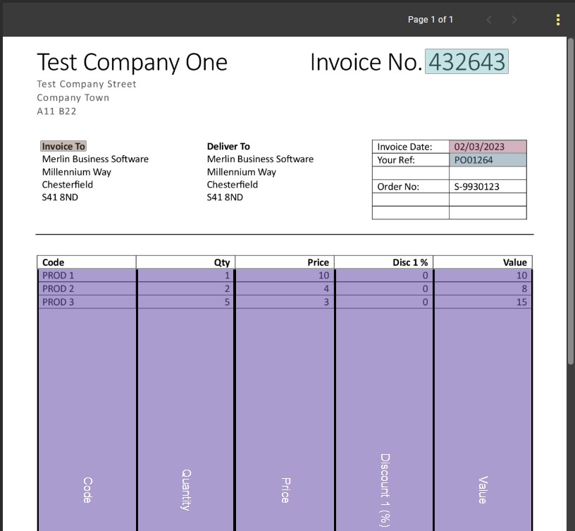 Document Viewer showing multiple fields defined